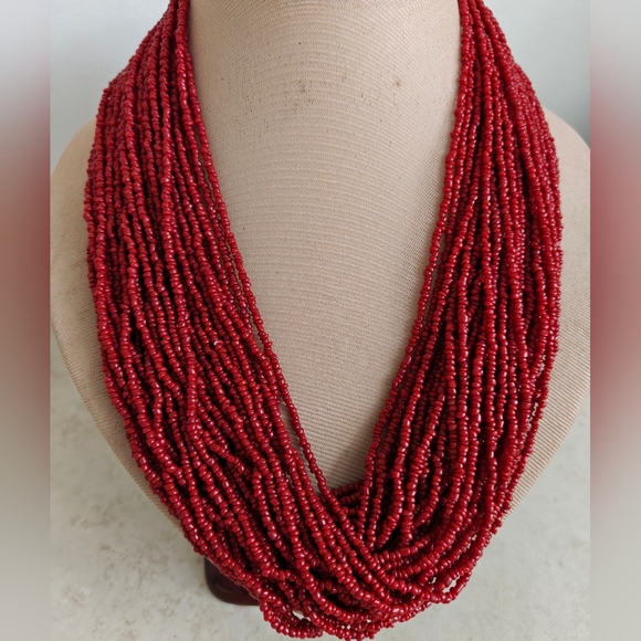 Vintage Jewelry - Vintage Red Coral Beaded 39 Strands Necklace